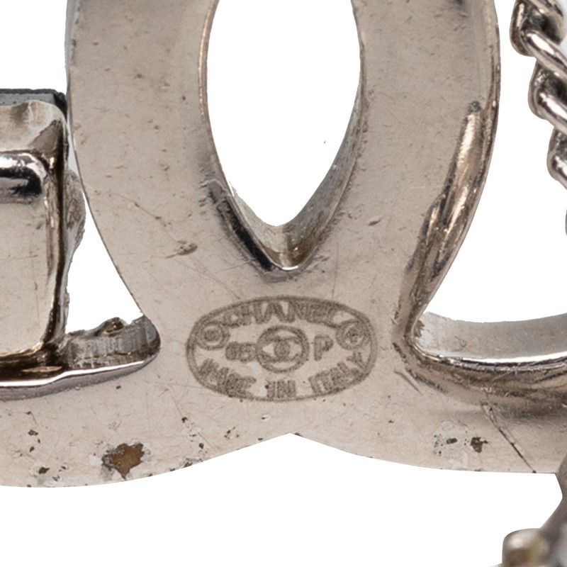 Chanel CC Logo Earrings Silver Black Metal Stone — view 3