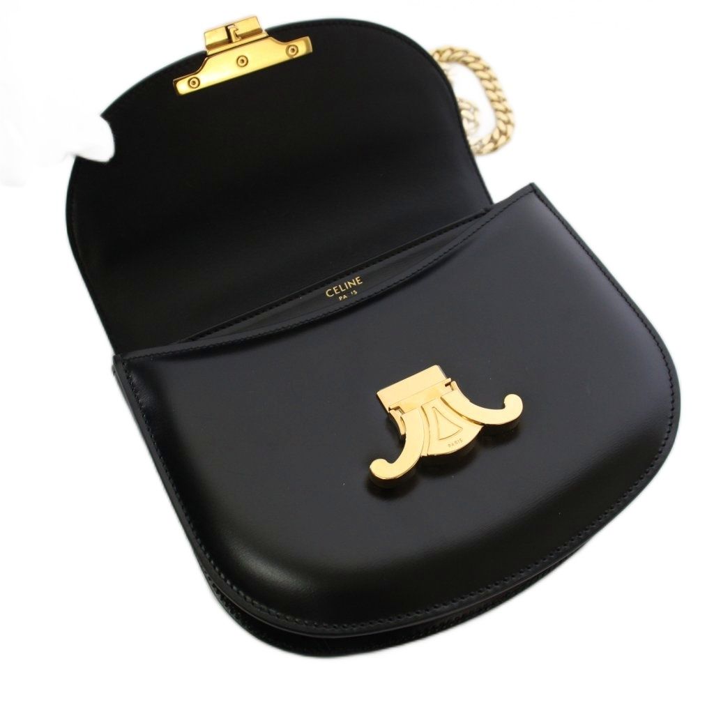 Celine Triomphe Besace Clair Chain Shoulder Bag Leather Black KH — view 5