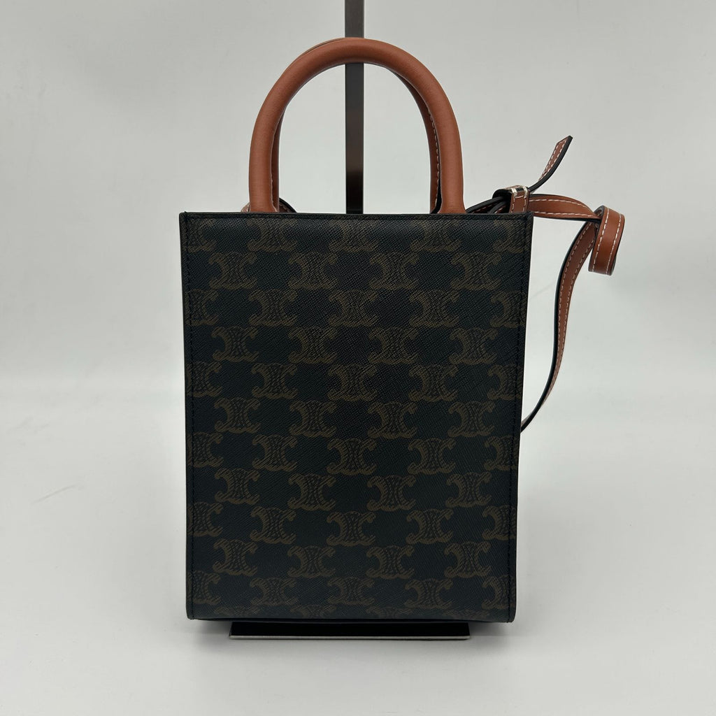 Celine Mini Barty Calcaba 2-Way Shoulder Bag Triomphe Canvas Tan Dark Brown — view 3