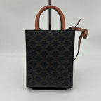 Celine Mini Barty Calcaba 2-Way Shoulder Bag Triomphe Canvas Tan Dark Brown — view 3