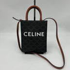 Celine Mini Barty Calcaba 2-Way Shoulder Bag Triomphe Canvas Tan Dark Brown