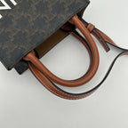 Celine Mini Barty Calcaba 2-Way Shoulder Bag Triomphe Canvas Tan Dark Brown — view 6
