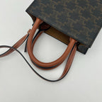Celine Mini Barty Calcaba 2-Way Shoulder Bag Triomphe Canvas Tan Dark Brown — view 7
