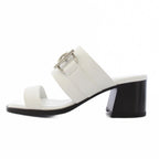 Hermes Glenan Sandals Square Toe Chunky Heels Leather 35 White BB — view 2