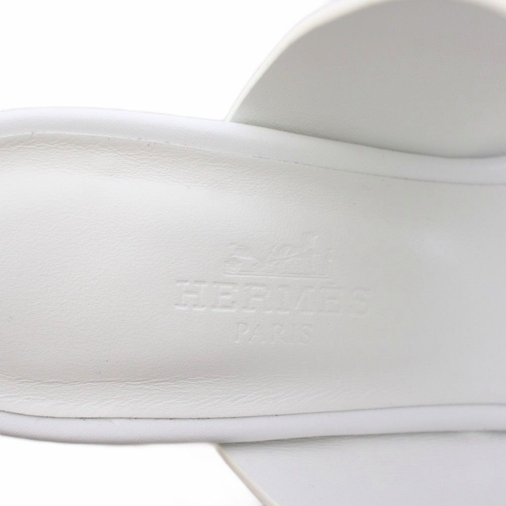 Hermes Glenan Sandals Square Toe Chunky Heels Leather 35 White BB — view 7
