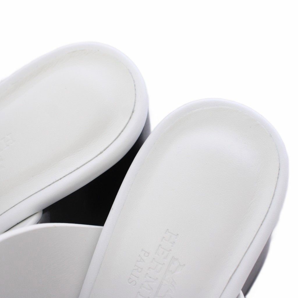 Hermes Glenan Sandals Square Toe Chunky Heels Leather 35 White BB — view 5