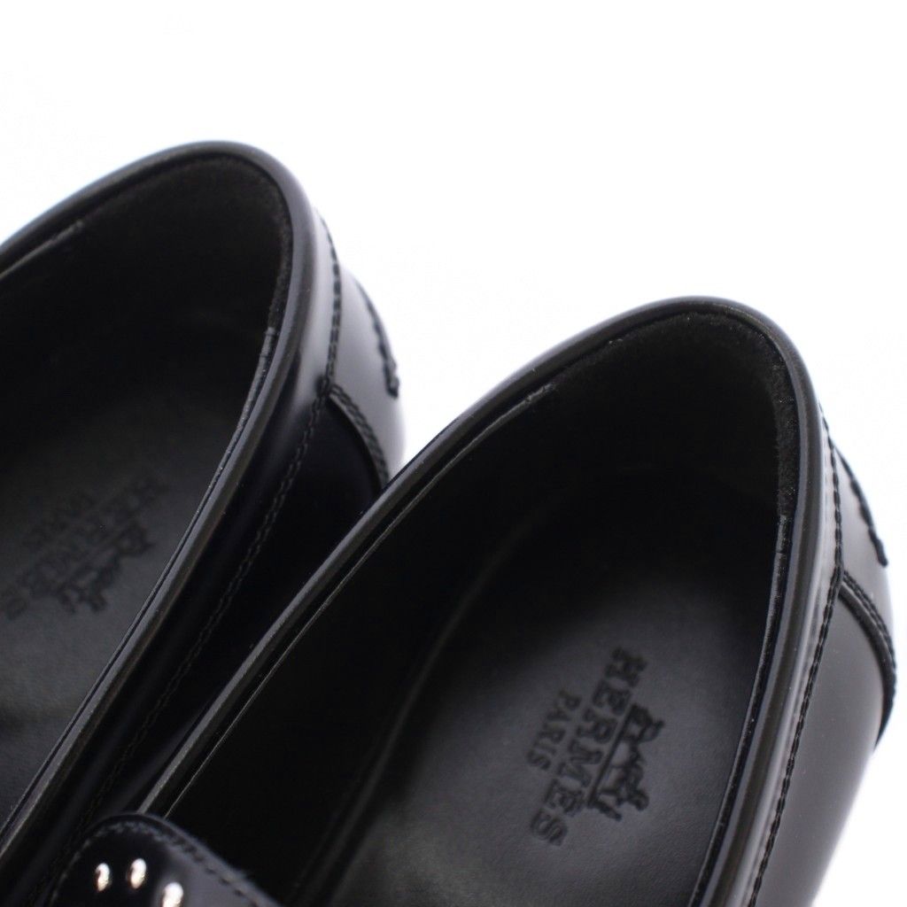 Hermes Destin Loafers Ro Heels Fringe Studs Decoration 34 Black BB — view 5