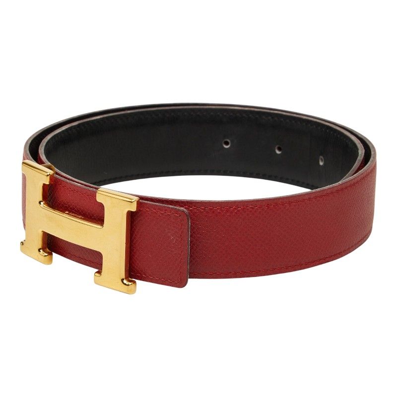 Hermes Constance Belt Buckle Reversible Vintage 65 Red Black Gold Leather — view 2