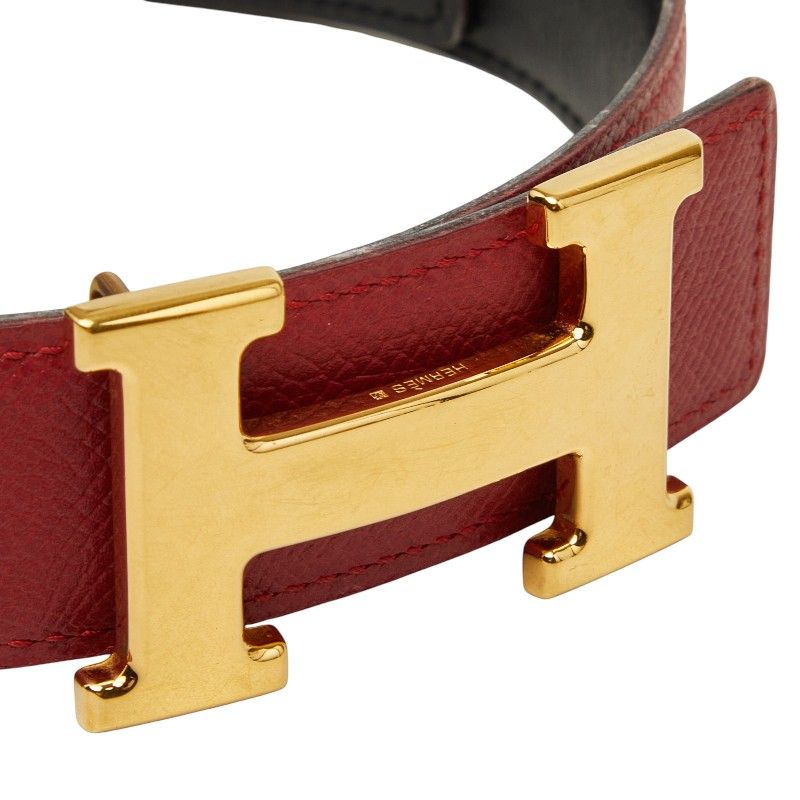 Hermes Constance Belt Buckle Reversible Vintage 65 Red Black Gold Leather — view 4