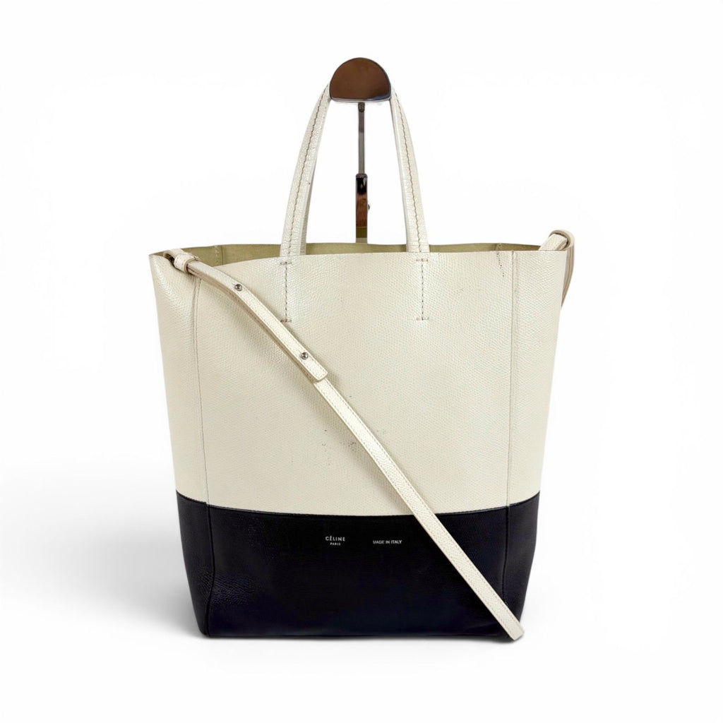 Celine 2-Way Tote Shoulder Bag Vertical Cover Small Leather Black White Ivory