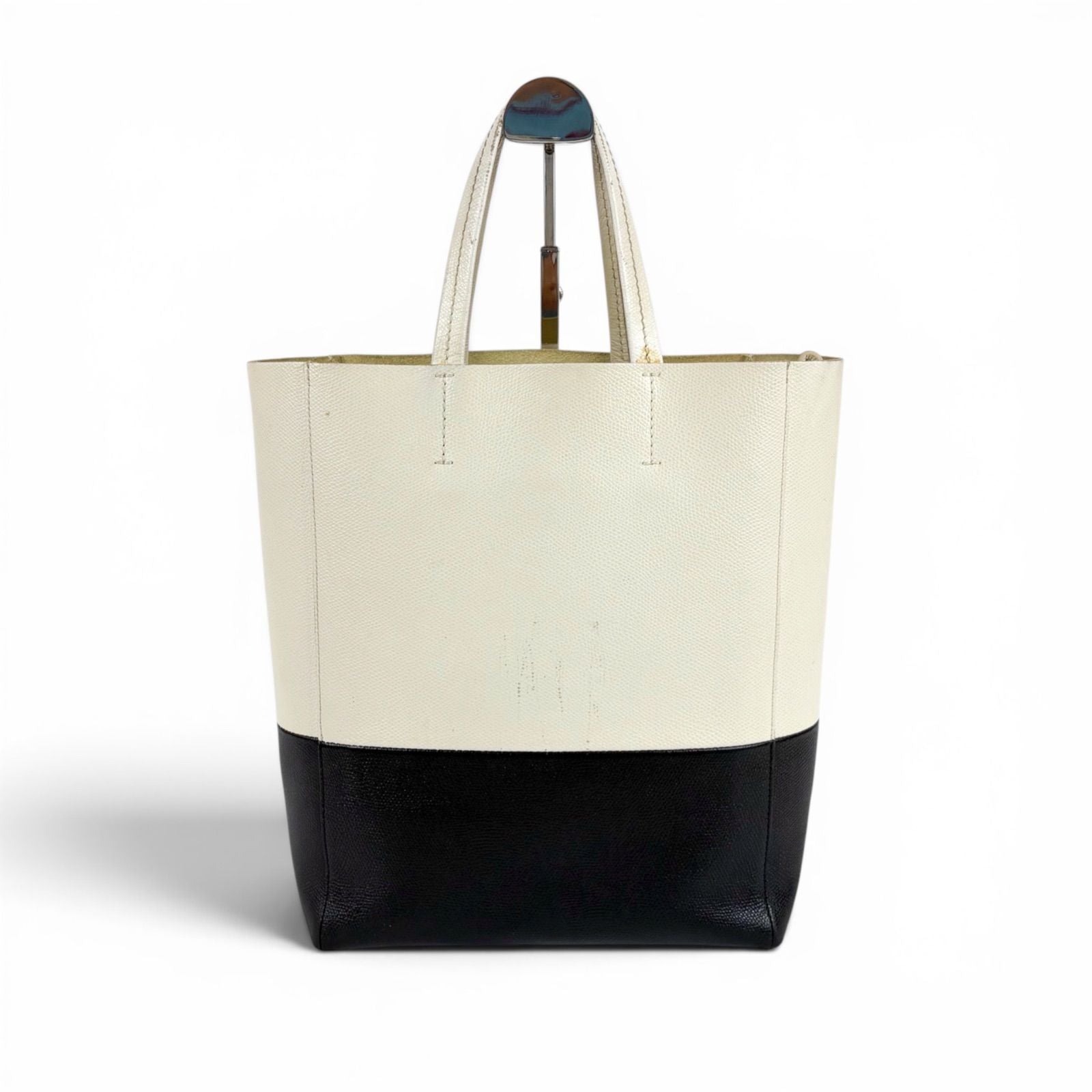 Celine 2-Way Tote Shoulder Bag Vertical Cover Small Leather Black White Ivory — view 3
