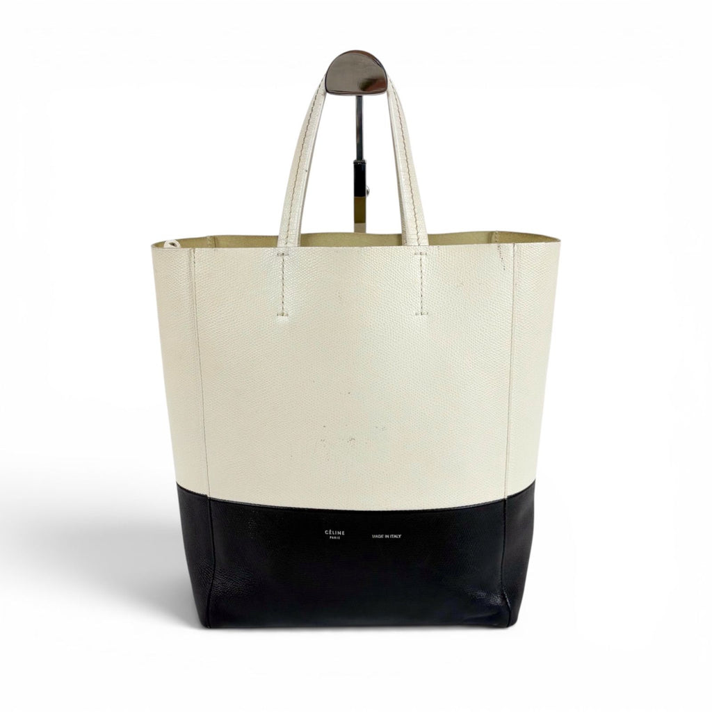 Celine 2-Way Tote Shoulder Bag Vertical Cover Small Leather Black White Ivory — view 2