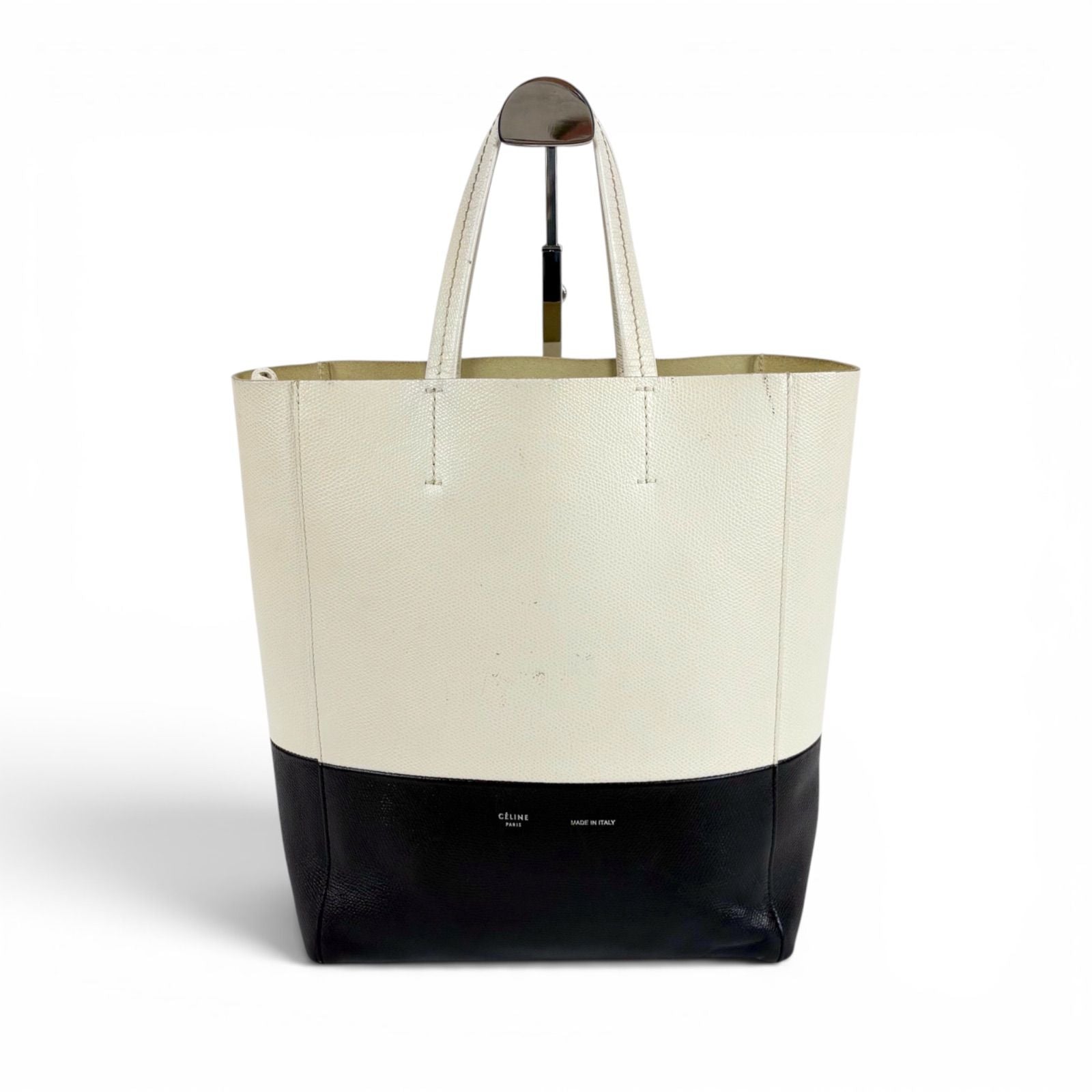 Celine 2-Way Tote Shoulder Bag Vertical Cover Small Leather Black White Ivory — view 2
