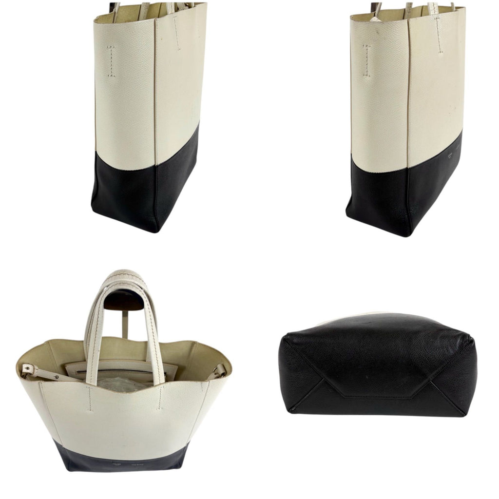 Celine 2-Way Tote Shoulder Bag Vertical Cover Small Leather Black White Ivory — view 4