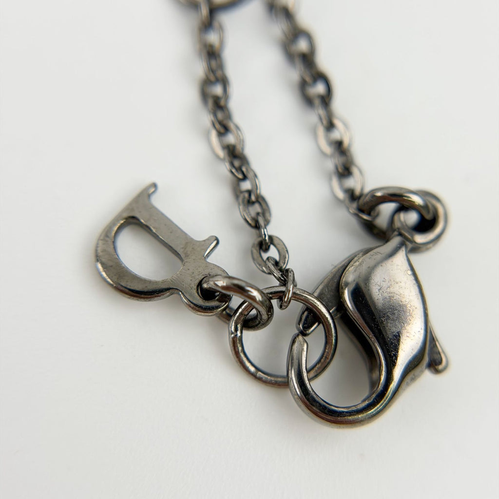 Dior Necklace Metal Rhinestone Silver Pink Vintage — view 8