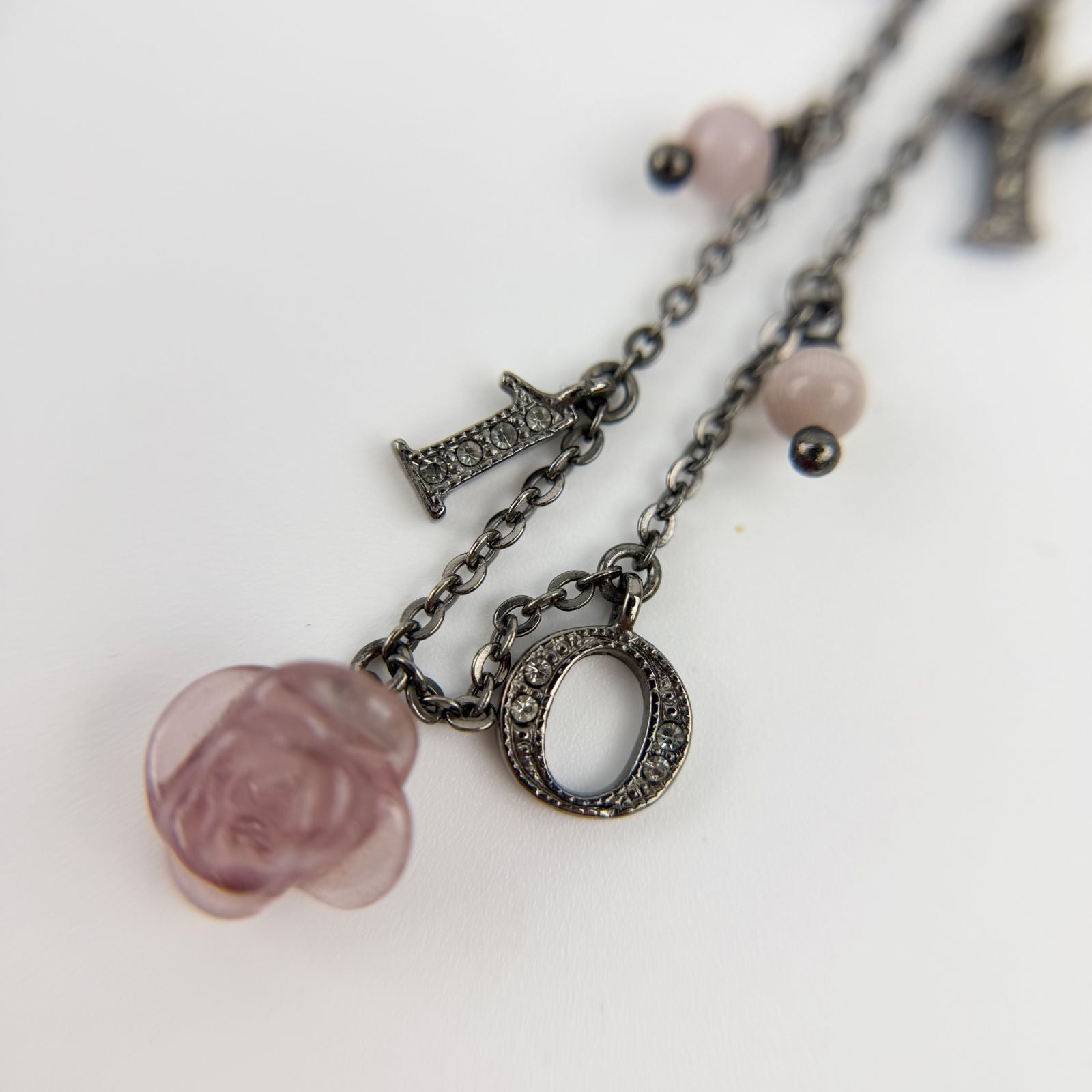 Dior Necklace Metal Rhinestone Silver Pink Vintage — view 4
