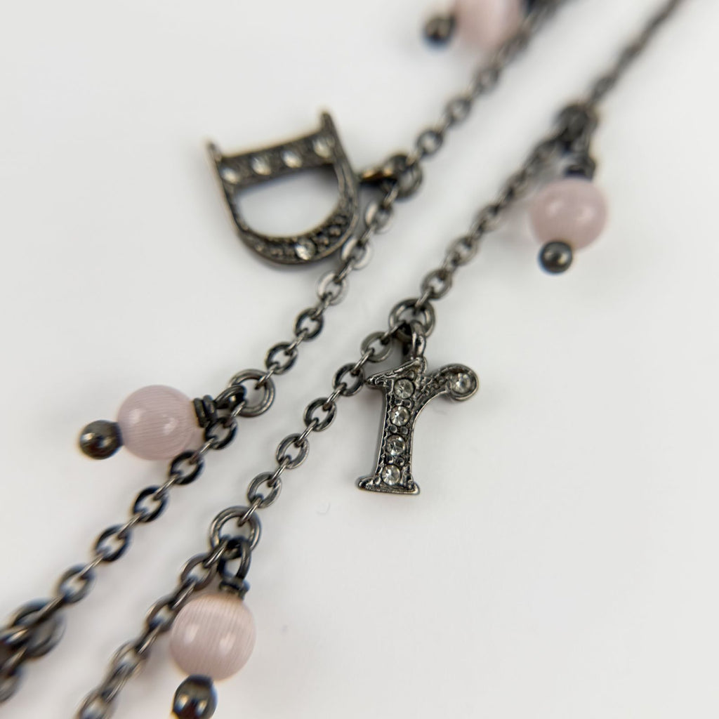 Dior Necklace Metal Rhinestone Silver Pink Vintage — view 5