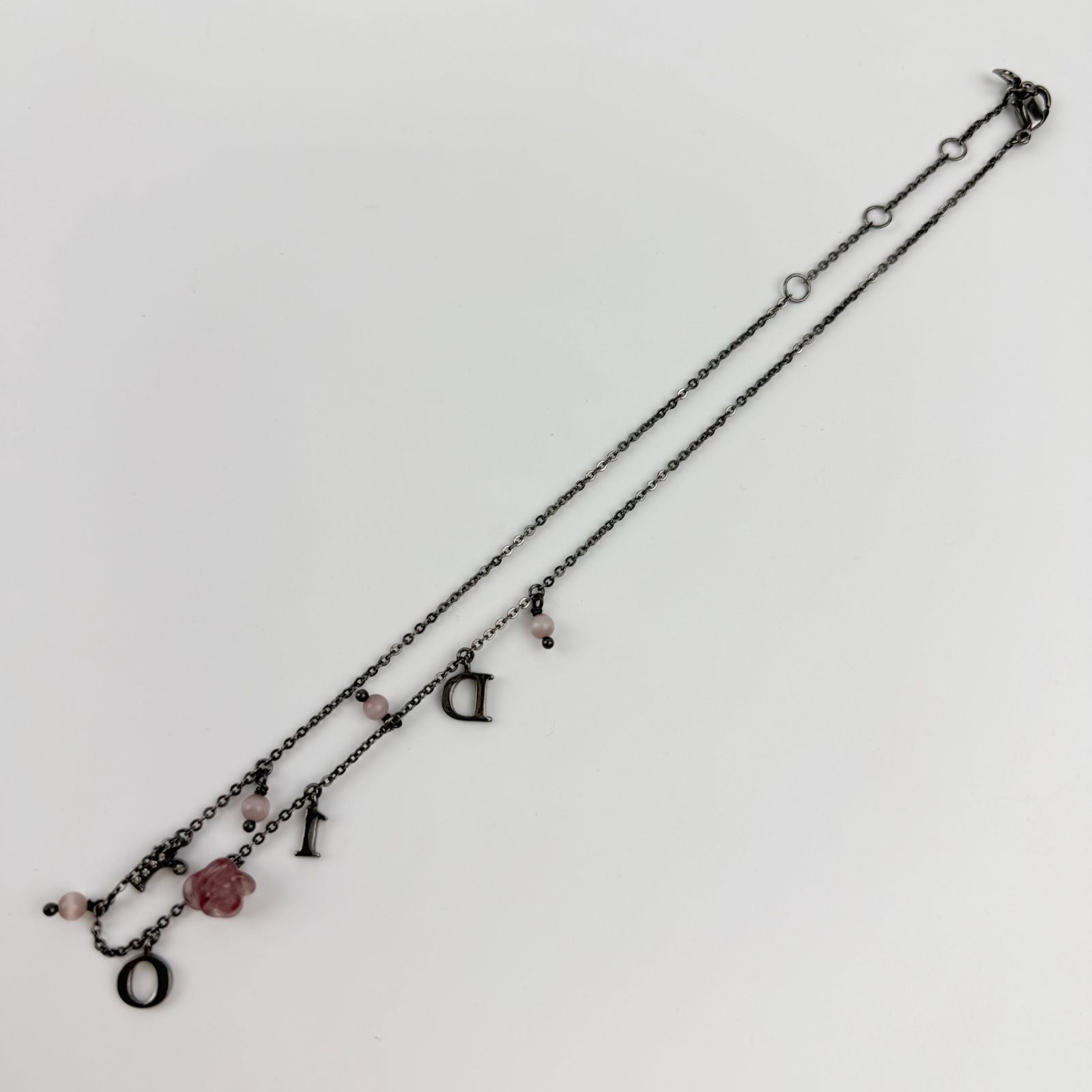 Dior Necklace Metal Rhinestone Silver Pink Vintage — view 3
