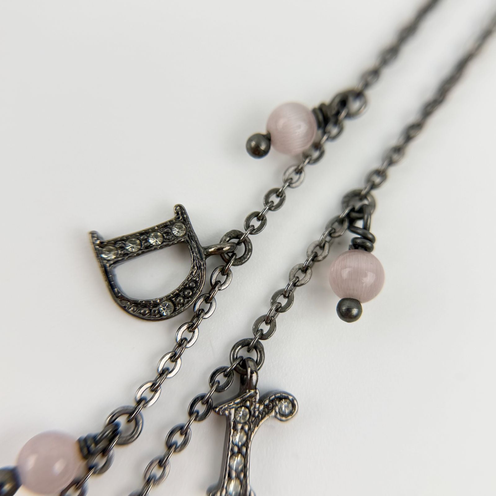 Dior Necklace Metal Rhinestone Silver Pink Vintage — view 6