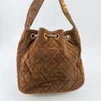 Chanel CC Logo Quilted Shoulder Bag Suede Leather Brown Gold Vintage — view 5