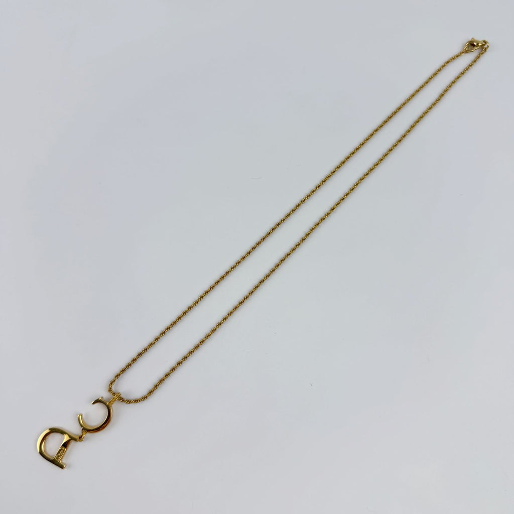 Dior CD Logo Necklace Metal Rhinestone Gold Vintage — view 3