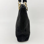 Chanel CC Logo Quilted Tote Shoulder Bag Suede Black Gold Vintage — view 7