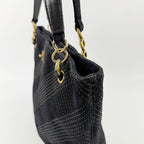 Chanel CC Logo Quilted Tote Shoulder Bag Suede Black Gold Vintage — view 6