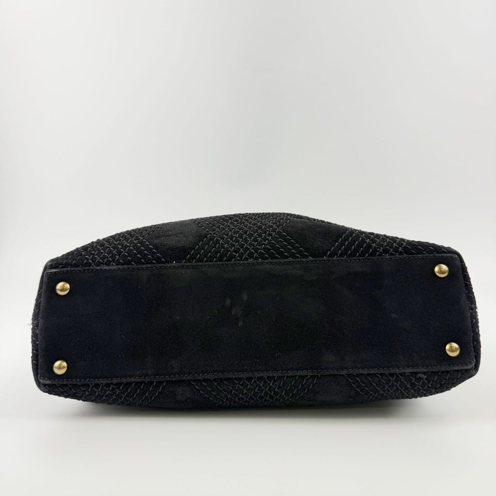 Chanel CC Logo Quilted Tote Shoulder Bag Suede Black Gold Vintage — view 9