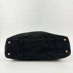 Chanel CC Logo Quilted Tote Shoulder Bag Suede Black Gold Vintage — view 9