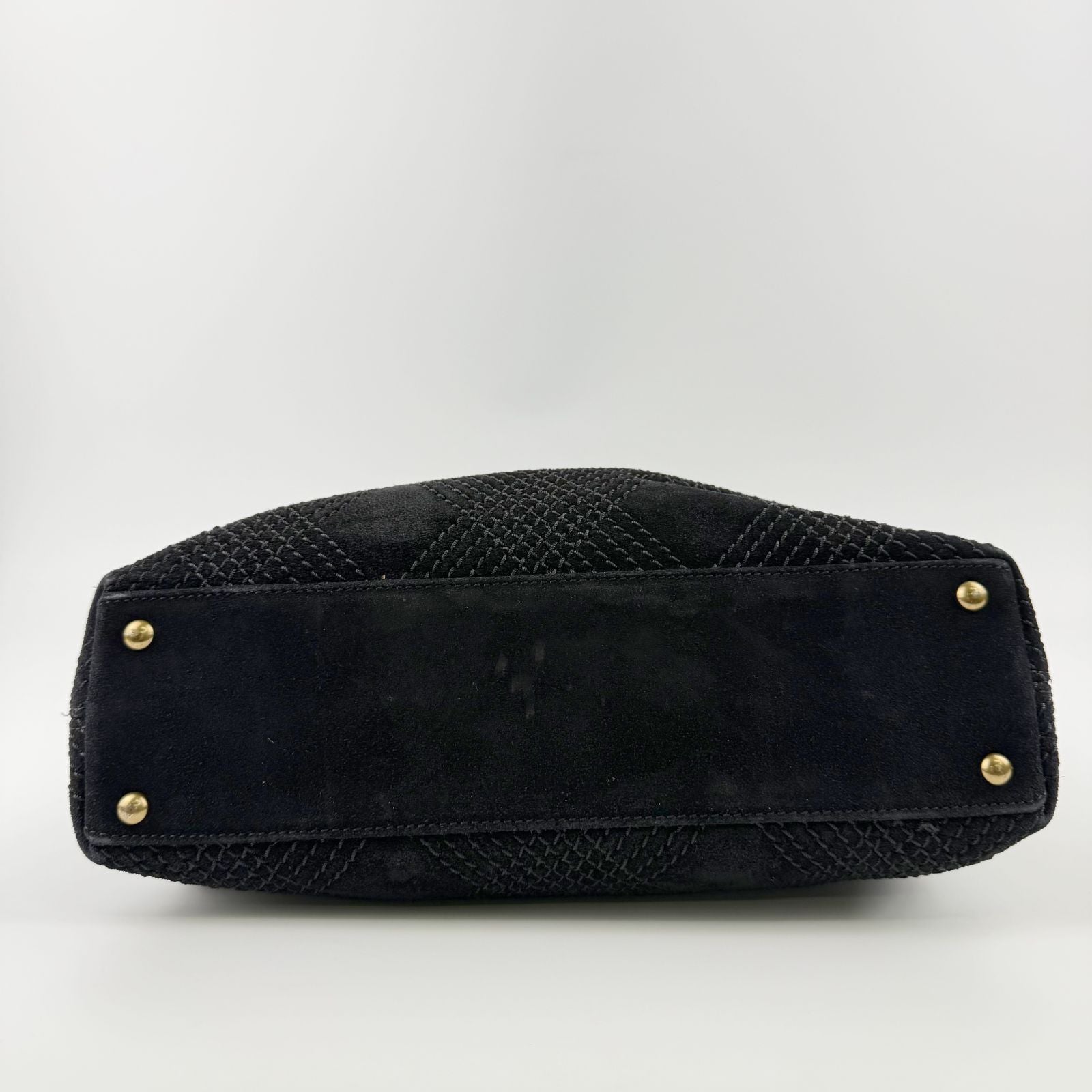 Chanel CC Logo Quilted Tote Shoulder Bag Suede Black Gold Vintage — view 9