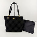 Chanel CC Logo Quilted Tote Shoulder Bag Suede Black Gold Vintage