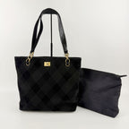 Chanel CC Logo Quilted Tote Shoulder Bag Suede Black Gold Vintage
