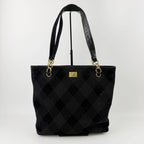 Chanel CC Logo Quilted Tote Shoulder Bag Suede Black Gold Vintage — view 3