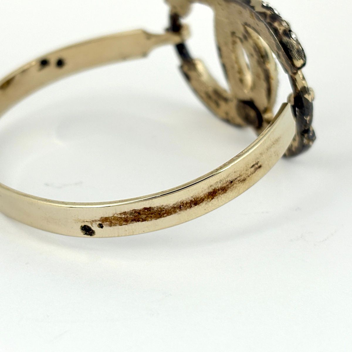 Chanel CC Logo Rhinestone Bangle Silver Plated Bracelet — view 4