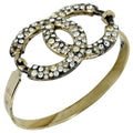 Chanel CC Logo Rhinestone Bangle Silver Plated Bracelet