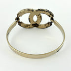 Chanel CC Logo Rhinestone Bangle Silver Plated Bracelet — view 3