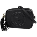 Gucci Soho Shoulder Bag Tassel Fringe Interlocking Leather Black