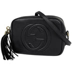 Gucci Soho Shoulder Bag Tassel Fringe Interlocking Leather Black