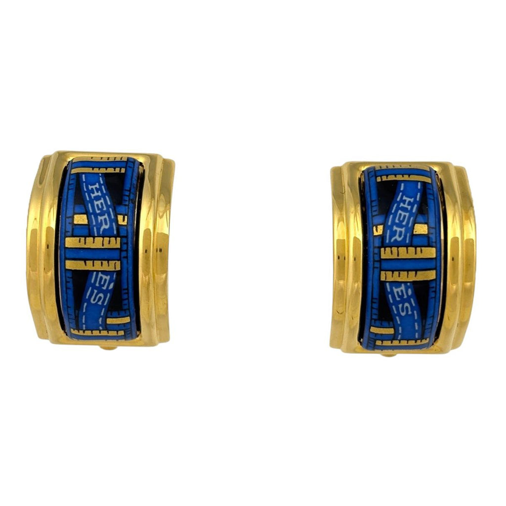 Hermes Enamel Earrings Gold Plated Blue