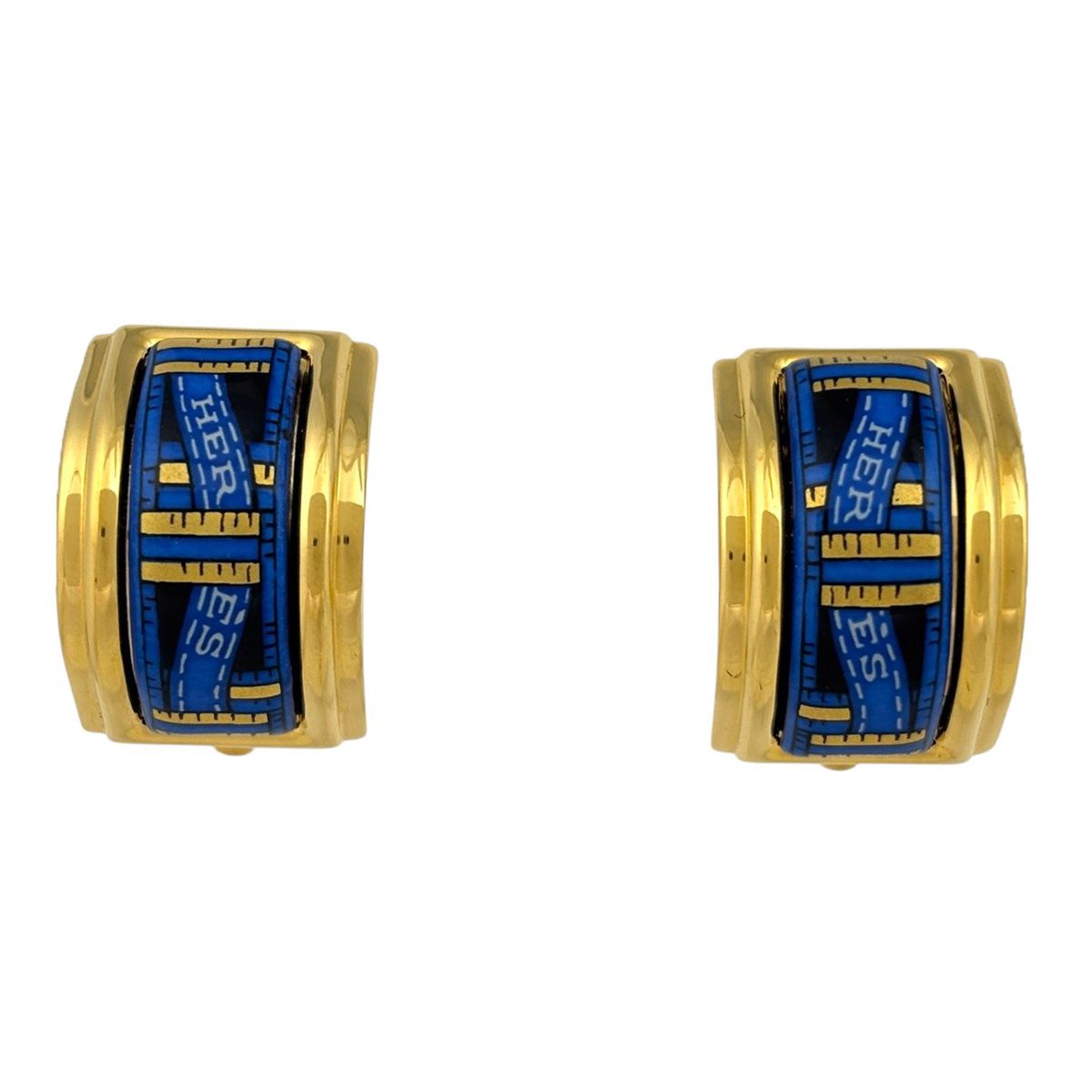 Hermes Enamel Earrings Gold Plated Blue