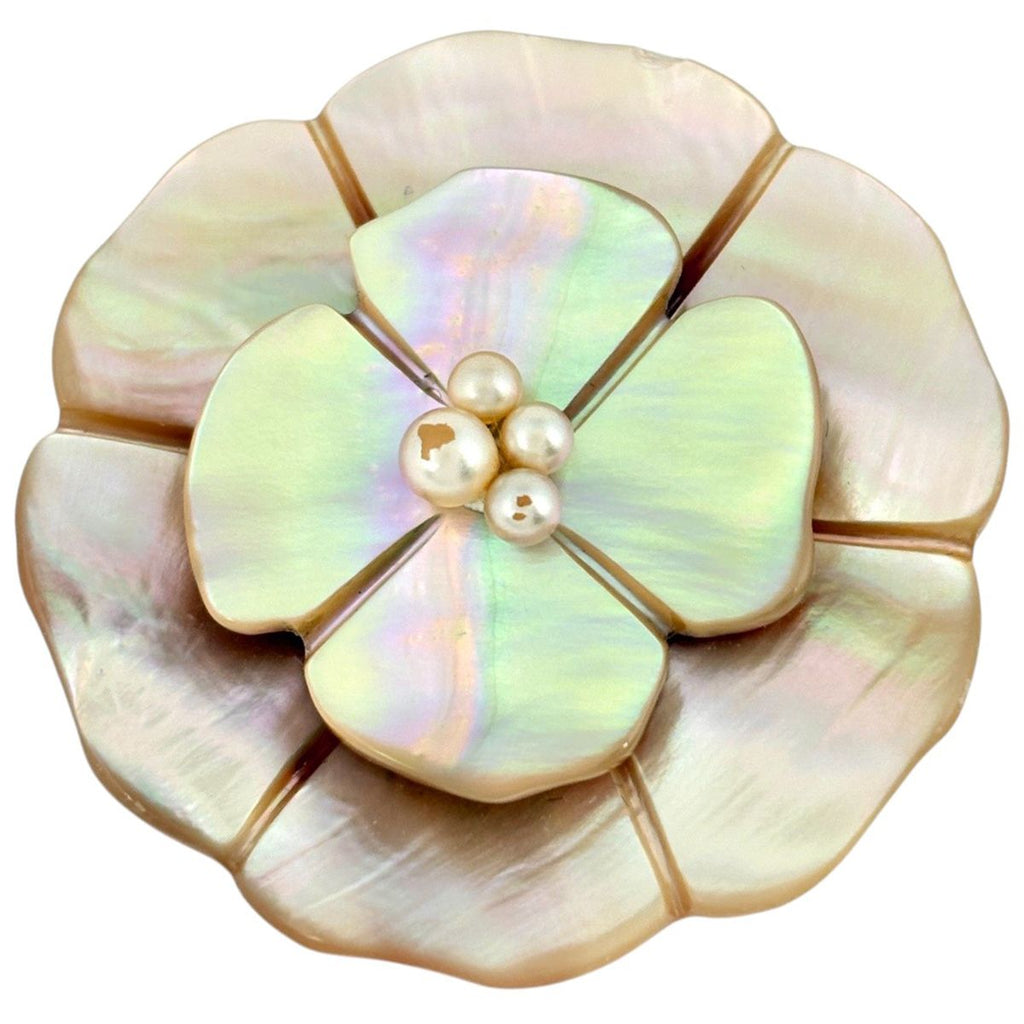 Chanel Faux Pearl Brooch Camellia Shell White