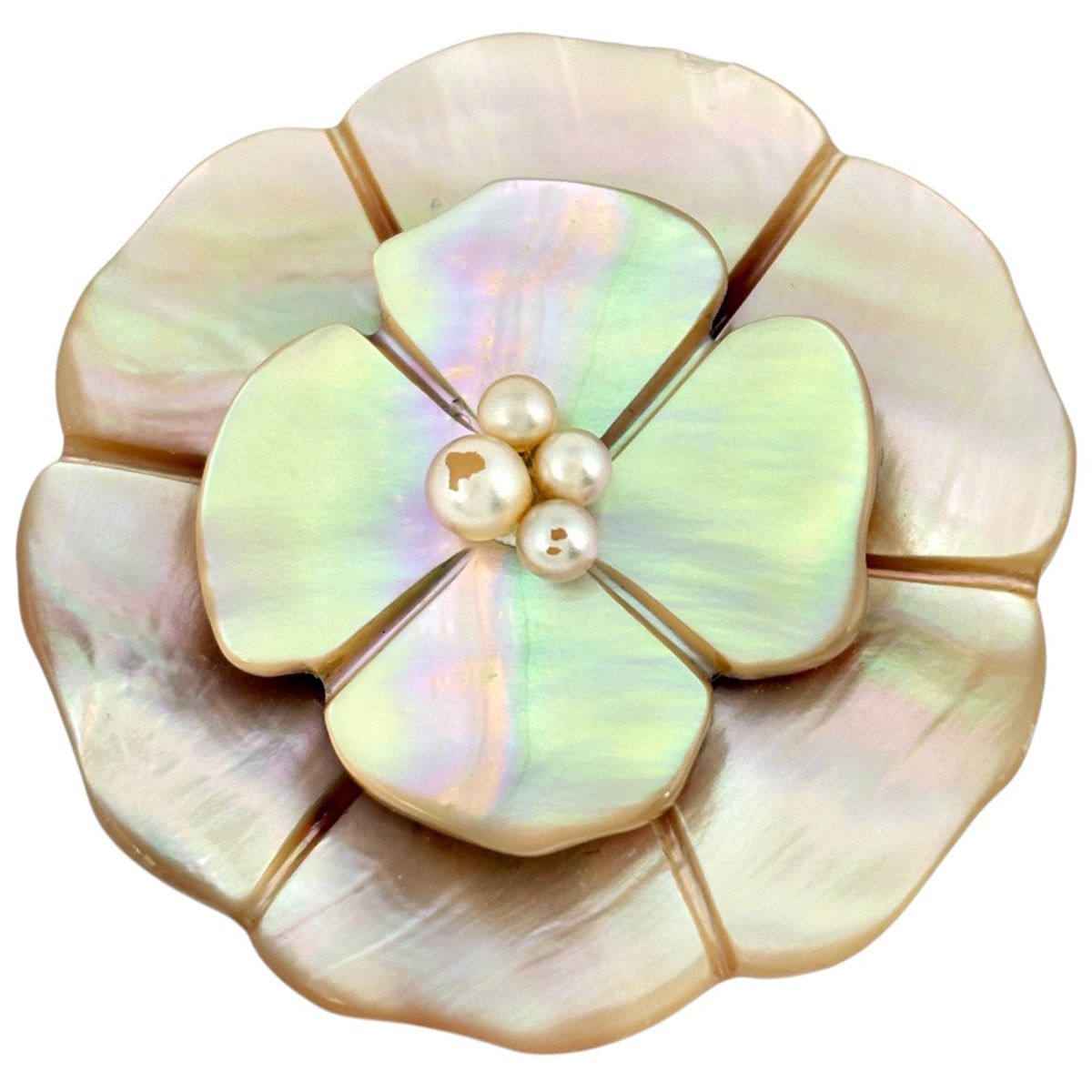 Chanel Faux Pearl Brooch Camellia Shell White