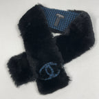 Chanel CC Logo Fur Scarf Shawl Fur Black Blue — view 6