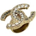 Chanel CC Logo Rhinestone Ring Gold Plated