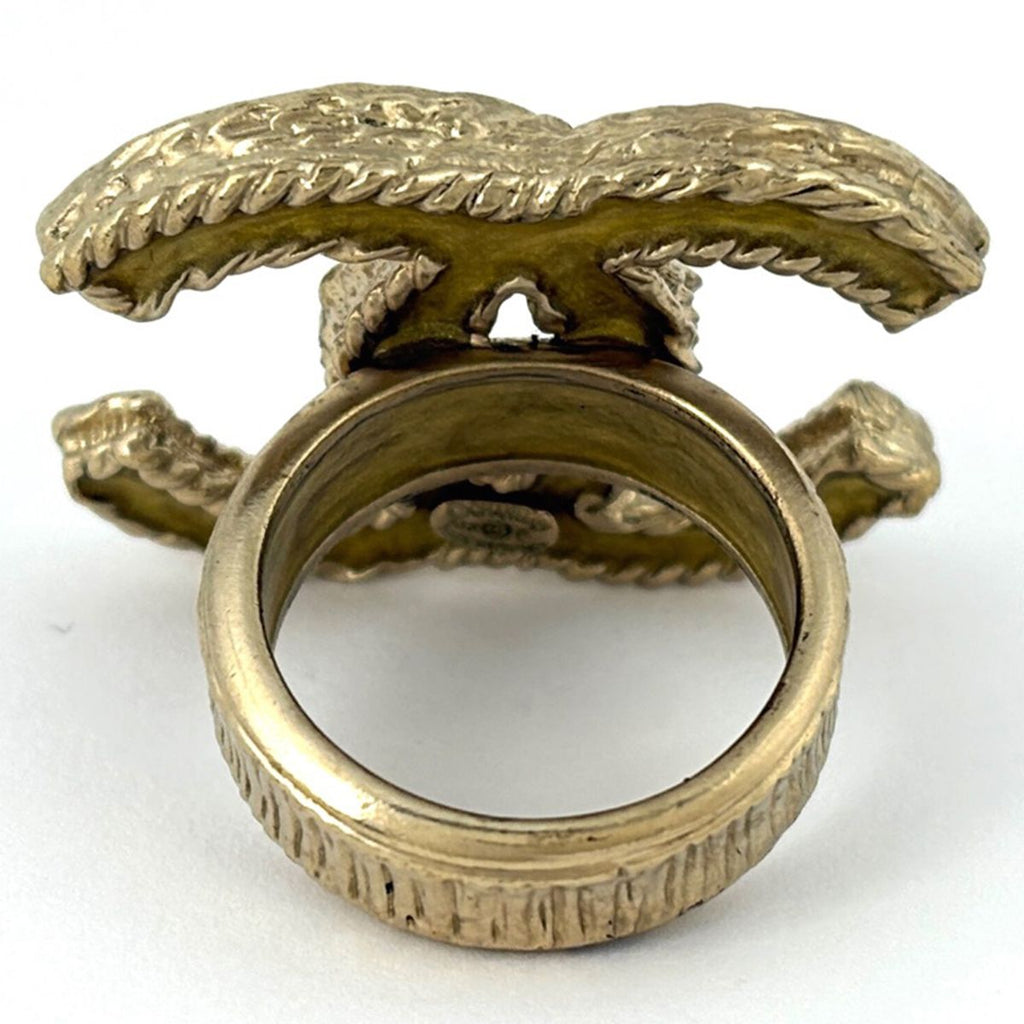 Chanel CC Logo Rhinestone Ring Gold Plated — view 4