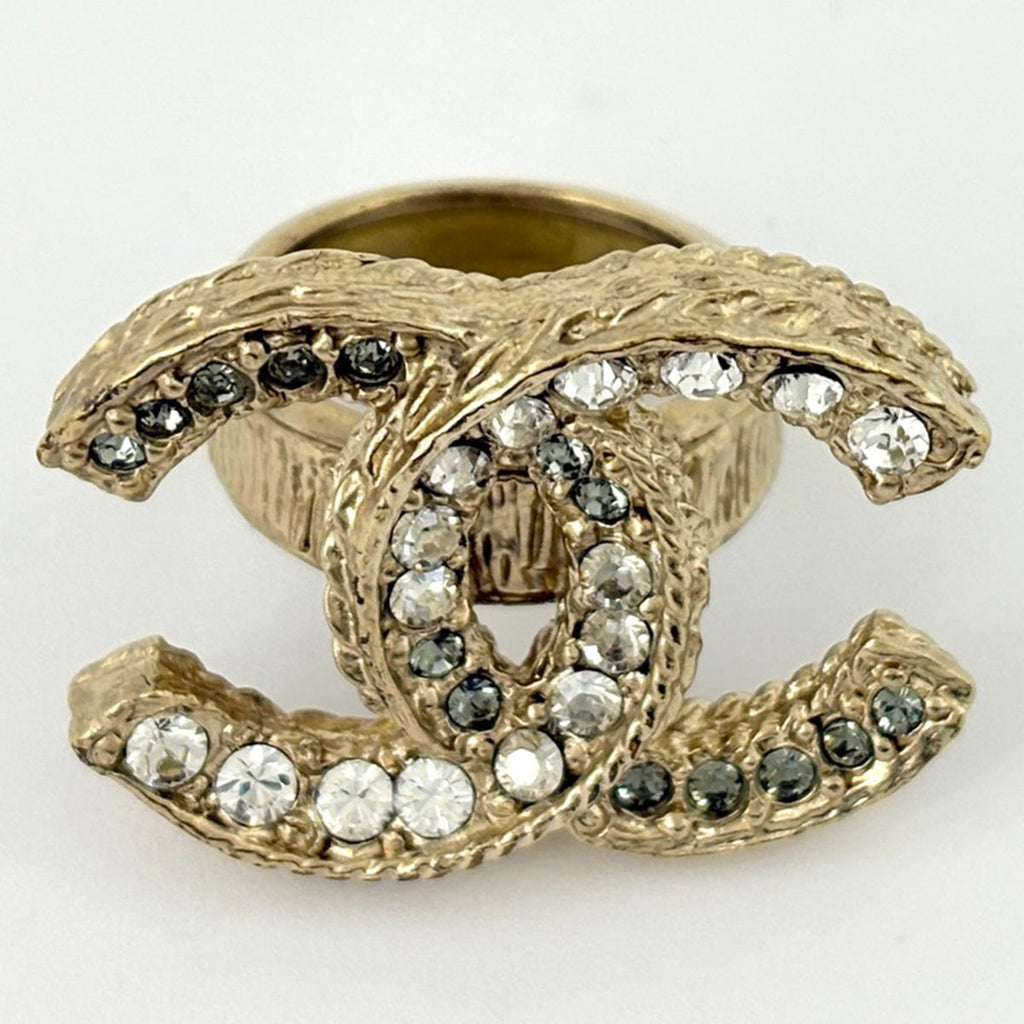 Chanel CC Logo Rhinestone Ring Gold Plated — view 2