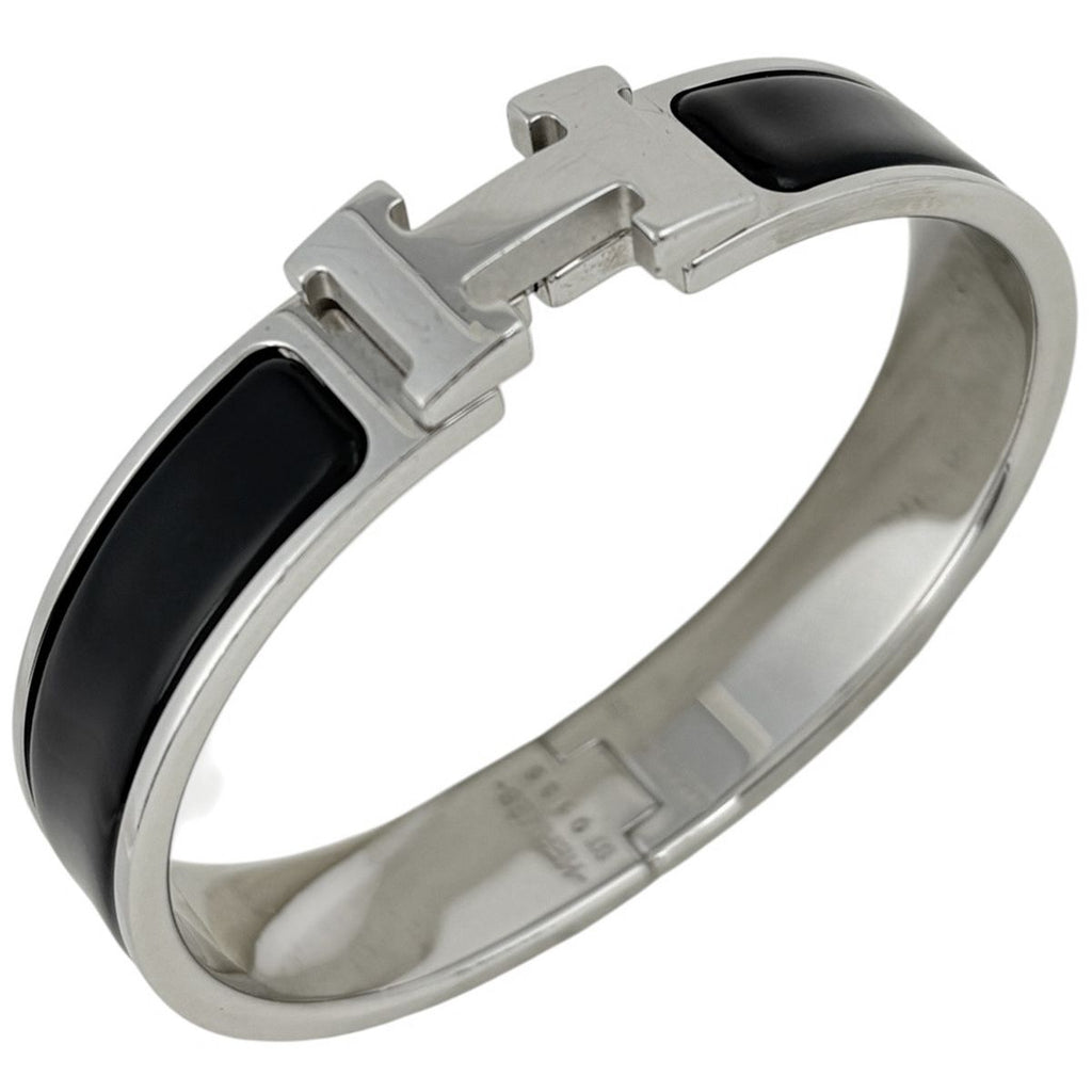 Hermes Clic Enamel Bracelet Clac Bangle Metal Silver Black