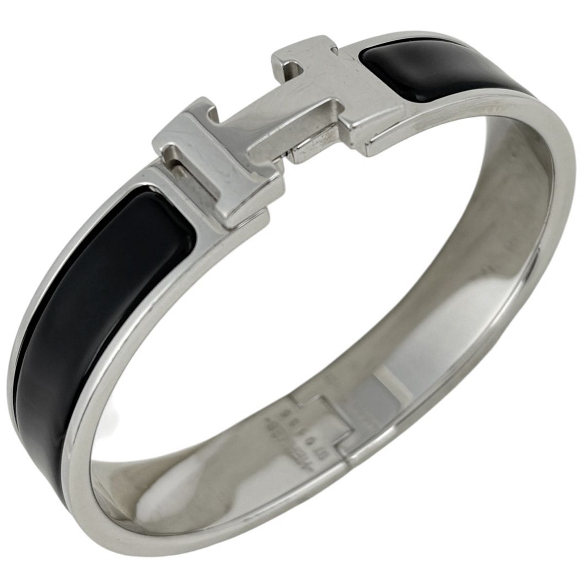 Hermes Clic Enamel Bracelet Clac Bangle Metal Silver Black