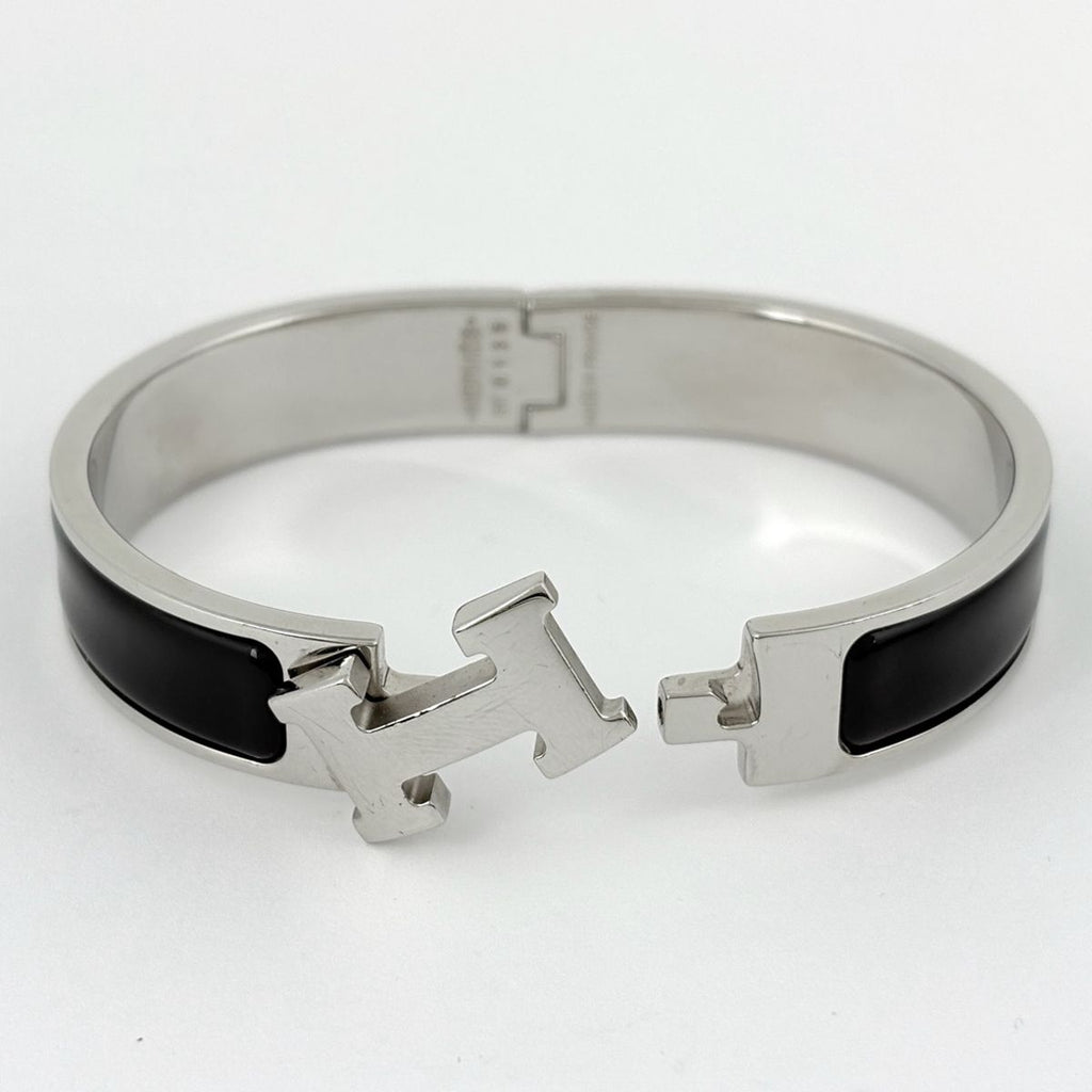 Hermes Clic Enamel Bracelet Clac Bangle Metal Silver Black — view 2