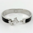 Hermes Clic Enamel Bracelet Clac Bangle Metal Silver Black — view 2